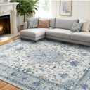 RELEANY Washable Vacuum-Friendly Area Rugs 8'x10' Blue/Gray
Low Pile Stain-Resistant, Soft Non-Slip, Floral Vintage Distress Print Pattern Medallion, for Living Room Bedroom Hallway