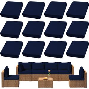 12Pcs Outdoor Cushion Covers, Patio Cushion Covers,Stretch Elastic Slipcovers, Replacement Washable & Reusable Furniture Protector for Patio Couch (Navy Blue,Cover Only)