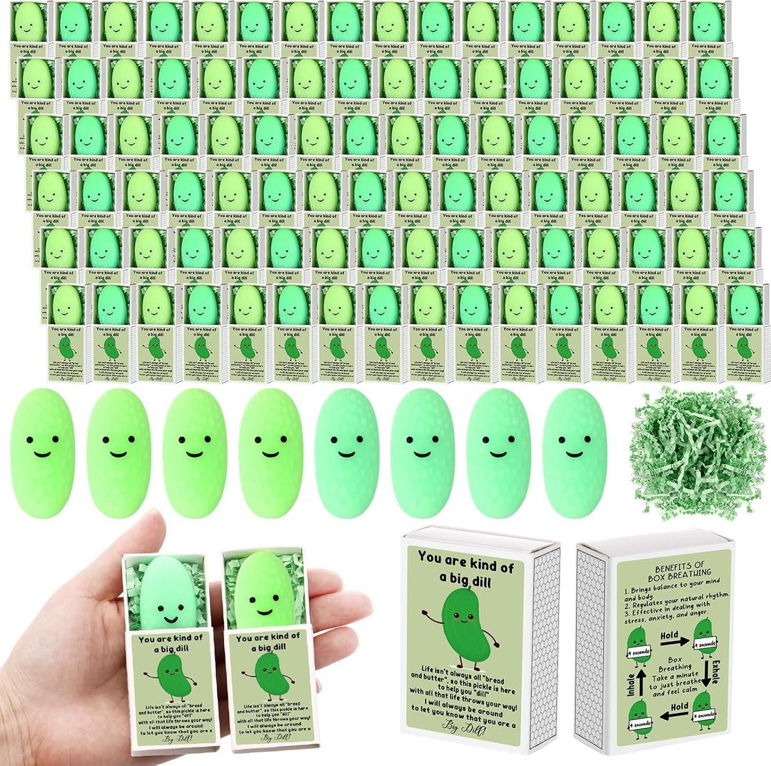 Wettarn 50 Sets Appreciation Pickle Gifts Cute Stress Balls with Support Gift Boxes Adults Party Favors for Employee Coworker Friends Office Positive Relief Toys Stocking Stuffers
