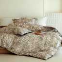 Floral Comforter King Size - 100% Long Staple Cotton Gradient Brown Leaf Reversible Comforter Set 3pcs, Soft Breathable Hypoallergenic Bedding Set