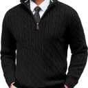 PJ PAUL JONES Mens Quarter Zip Sweater Cable Knitted Pullover Sweaters Textured Solid Colors Sweater (XX-Large, Black)