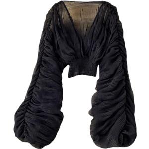 Bell Sleeve Tops for Women Dressy Tops for Evening Wear Lace Blouses for Women (One Size, Black)