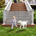 Weatherproof Outdoor Retractable Dog Gate with Rust-Proof Stainless Steel Hardware& Waterproof Mesh, 60" Wide Retractable Pet Gate with Support Rods to Prevent Crawling Through, Deck Outdoor Baby Gate
