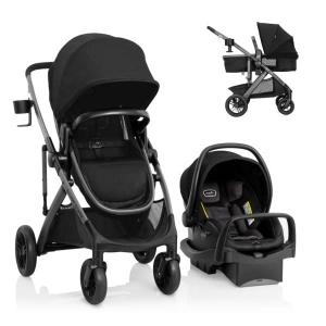 Evenflo Pivot Suite Modular Travel System with LiteMax Infant Car Seat, Dunloe Black