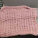 Bigacogo Chunky Knit Throw Blanket for Couch, 40x40 inches, 100% Hand Knitted with Thick Jumbo Chenille Yarn, Cozy Soft Large Rope Knot Cable Crochet Blankets for Sofa Bed Living Room, Blush Pink