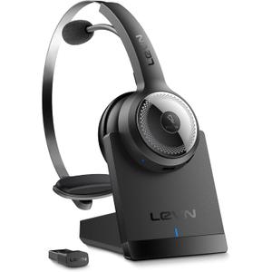 LEVN Wireless Headset with Mic for Work, Wireless Headset (Charging Base, Noise Cancelling & Mute Button), Long Battery Life, Bluetooth Headsets for Home/Office/Call Center/Laptop/Teams/Zoom, Black
