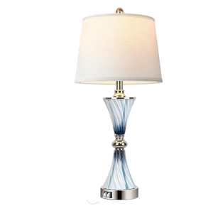 Blue Glass Table Lamps for Bedrooms with  USB Port, Dimmable Touch Coastal Bedside Lamps for Contemporary Style Modern Nightstand Lamps with 1 LED Bulb for Home Lighting Decoration