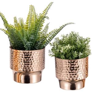 MyGift 5 and 6 Inch Modern Hammered Copper Tone Metal Planter Pots, Decorative Flower Pot Plant Container Centerpiece Dcor, 2 Piece Set - Handcrafted in India