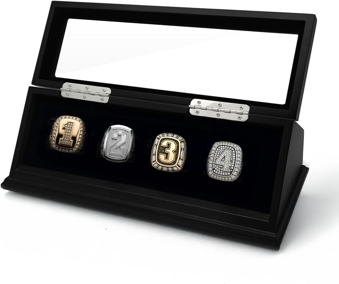 Championship Ring Display Case Big Ring Storage Box (Matt Black, 4)