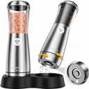 Electric Salt and Pepper Grinder Set - Automatic Stainless Steel Rechargeable Salt and Pepper Grinder Set with Storage Base, Large Capacity, LED Light & Adjustable Coarseness, Ideal Kitchen Gadget