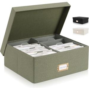 ZICOTO Decorative Photo Storage Box - Sturdy Linen Photo Organizer with Dividers is Perfect to Store Up to 1700 Pictures and 4x6 Photos - Portable Scrapbook Storage Containers with Lid (Sage)