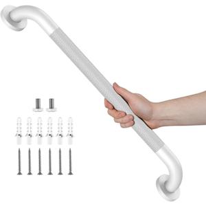 White Grab Bar 24 Inch, Grab Bar for Bathtub and Shower | Anti-Slip Knurled Grip, Stainless Steel, Bathroom Assist Handle Handrail, Handicap Support Bars for Toilet, 1.25" Diameter