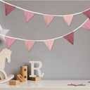 Oudain 2 Pcs Pennant Banner Flags Nursery Garland Triangle Bunting Flags Playroom Wall Decor Banner for Nursery Baby Shower Birthday Boho Wedding Party Event, Each 7.75 ft(Pink Color)