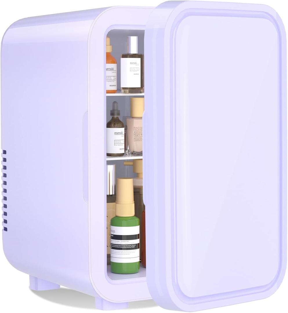 Mini Fridge, 6 Liter/8 Can 110V AC/DC Portable Thermoelectric Cooler Refrigerators for Bedroom, Skincare, Beverage, Office, Dorm Room and Car, Purple