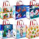 JOYIN 12 PCS Christmas Large Gift Bags with Handles 13.75" x 14", Non-Woven Tote Bag for Wrapping Xmas Party Favors, Reusable Grocery Bags, Party Supplies