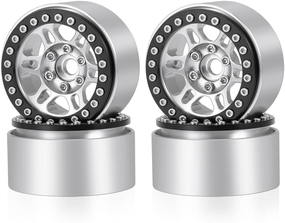 QUPA AM STORE 1.9 Beadlock Wheels Rims 4pcs for 1/10 Axial SCX10 III AXI03007 AXI03003 AXI03006 RC Car (Silver and Black)