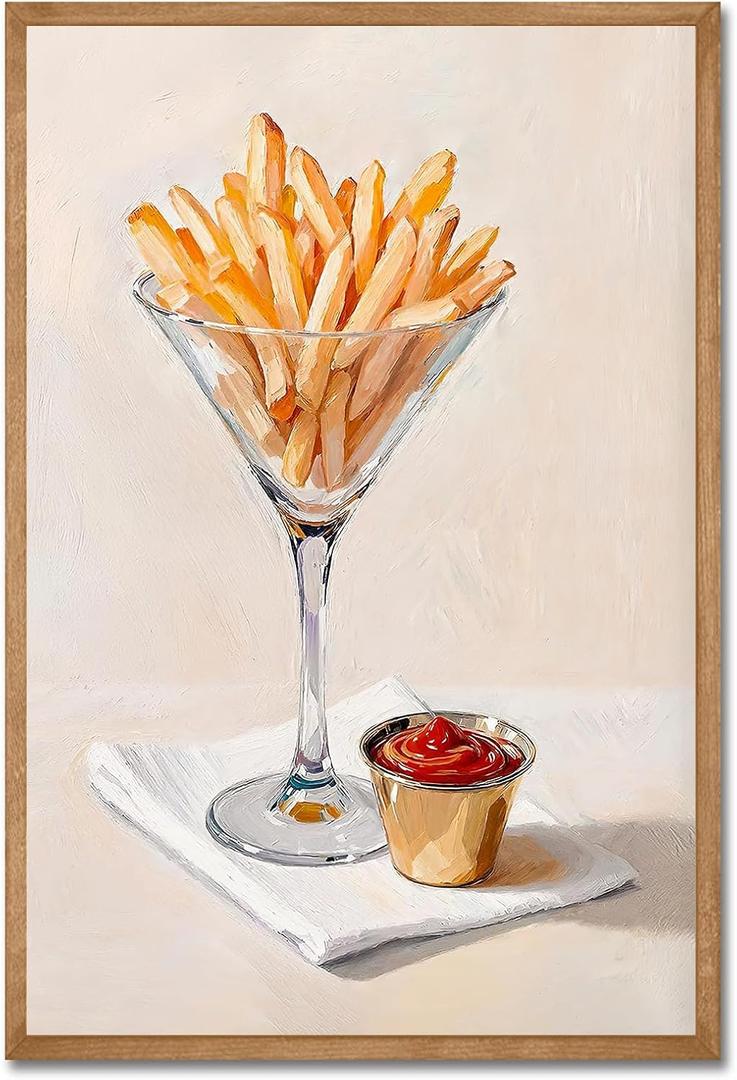 Kitchen Canvas Wall Art Vintage Funky Wall Decor Fries in Glass Art Print Food And Cocktail Canvas Poster Aesthetic Picture Prints Painting for Bar Cart Kitchen Restaurant Wall Decor, 16"x24" Unframed