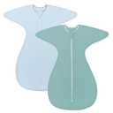 ZIGJOY Shark-Fin Transitional Swaddle for Newborn - 0.5 Tog Rayon Made from Bamboo Transition Swaddle Sleep Sack 3-6 Months Baby Arms Up Swaddle Blanket with 2-Way Zipper, Green&Blue, 3-6 Months