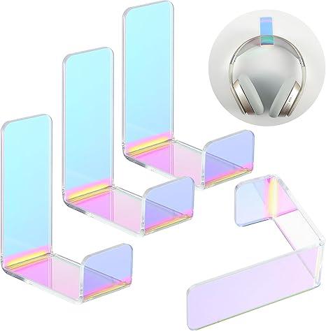 eewooday 4 Pieces Headphone Hanger Holder Desk Adhesive Headphone Hook Wall Mount Headset Stand Acrylic Holder with Glues for General Purpose Game Earphone(Colorful)