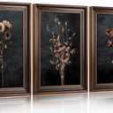 Aryroi Large Floral Framed Canvas Wall Art 16x24 Inch Set of 3 Dark dried Floral Wall Decor Vintage Botanical Art Print for Living Room Bedroom Office (24L" x 16W")