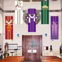 5Pcs Religious Church Banner with Scripture Banners for Sanctuary Wall Prayer Flag Welcome Religious Praise Hanging Signs Decor for Devotional Spaces Holiday Churches Home Supplies