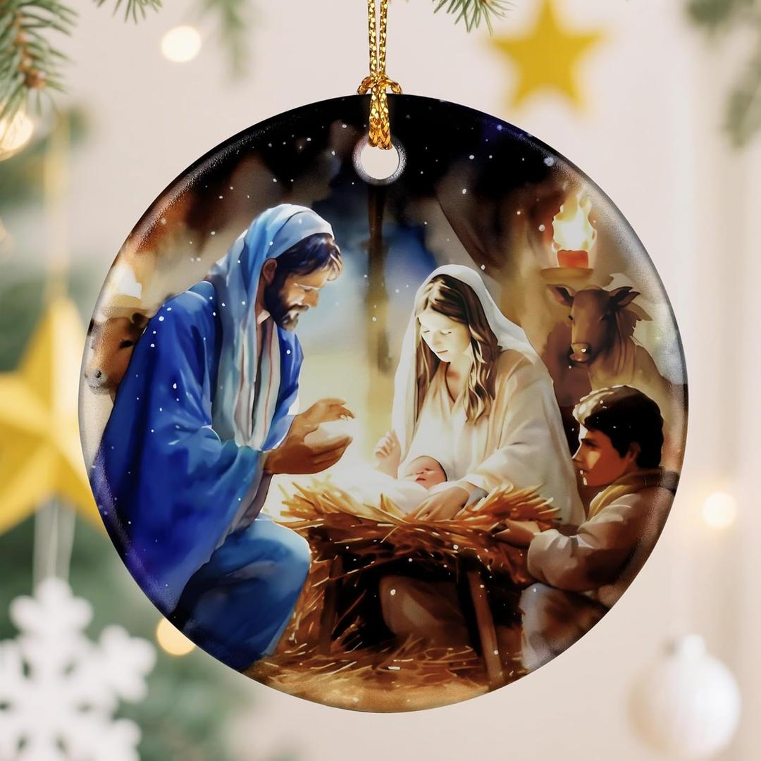 Nativity Scene Christmas Ornament, Jesus Birth Christmas Ornament, Holy Family Decoration, Religious Holiday Decor | Gifts for Christian, Gifts for Religious Women - Style E
