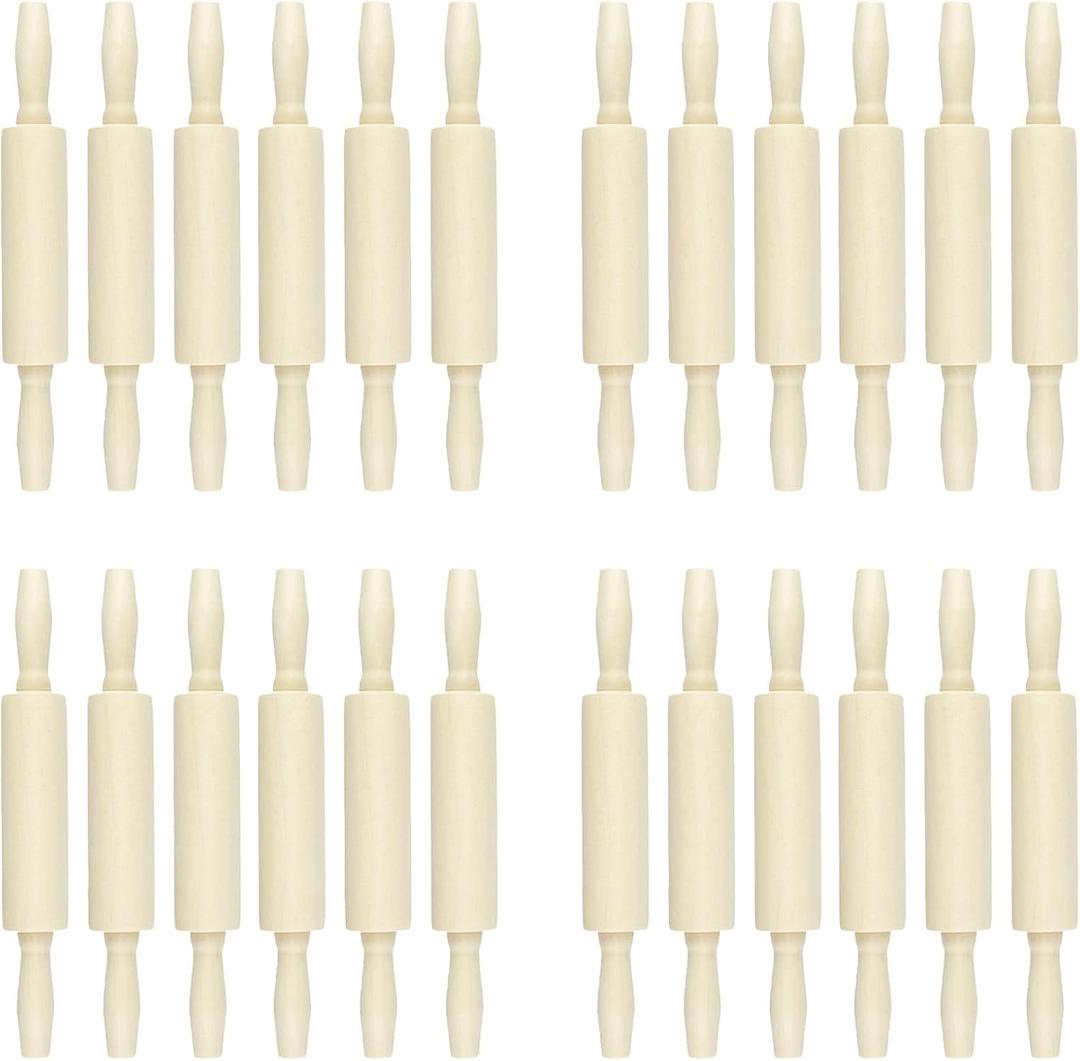 24 Pack Wood Small Rolling Pin for Kids, 7.9 Inch Kids Rolling Pin for Home Kitchen (24)