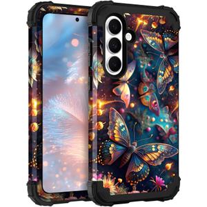TEECOVER for Samsung Galaxy S25FE Case, Heavy-Duty Shockproof Full Protection Hard Plastic Bumper + Soft Silicone Rubber Protective Case for Galaxy S25FE 6.7-Inch, Blue Butterfly