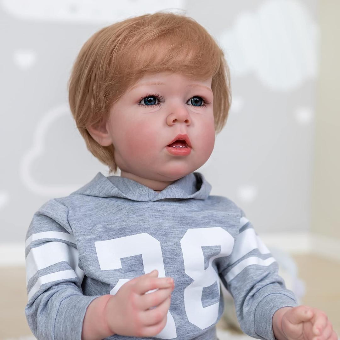Angelbaby Realistic Big Reborn Toddler Dolls Boy 30inch Lifelike Silicone Baby Doll Soft Weighted Body Babies Mouth Open Look Real 12M Year Old Child Doll
