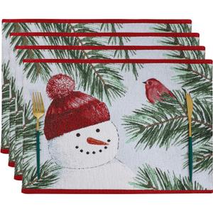 Randall Christmas Snowman Table Placemat Set of 4, Yarn-Dyed Jacquard Fabric Festive Dining Table Decoration for Kitchen Holiday Party & Family Gathering,Xmas Festive Party Supplies,13"18"(Red/Green)