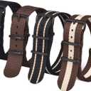 Ritche Christmas Gift Military Ballistic Nylon Strap 20mm Premium Nylon Watch Band Strap With Stainless Steel Buckle (4 Packs), White Elephant Gifts, Stocking Stuffers for Men (Black / Khaki Black / Dark Brown / Khaki Brown)