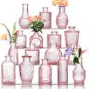 Glass Bud Vases Set of 16 - Pink Assorted Small Mini Glass Vases for Flowers, Crystal Vintage Vase Set, Bulk Centerpieces for Table Dcor, Wedding, Home and Events (Pink, 16 Pcs)