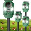 Solar Powered Ultrasonic Animal Repeller with Motion & LED Strobe Lights, Cat Deterrent Outdoor for Squirrels, Deer, Rabbits, Skunks & Dogs, Protects Garden, Yard, Lawn, Farm & Crops - 4Pack