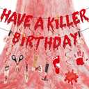 3 x Funnlot Have a Killer Birthday Decorations,5PCS Pre-Assembled Halloween Banner Horror Scary Halloween Birthday Party Decorations Supplies with Backdrop Knife Hanging Decor
