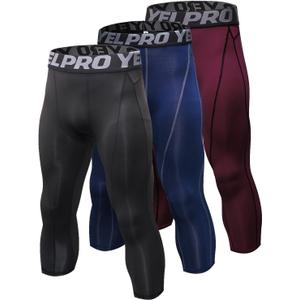 Yuerlian Men's 3/4 Compression Pants Cool Dry Capri Shorts Baselayer Leggings Tights Workout Running Sports Tights (Medium)