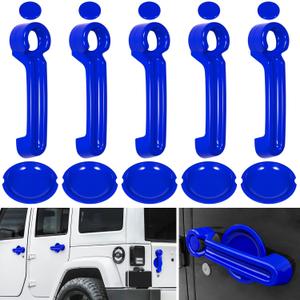 E-cowlboy Door Handle Cover Inserts+Tailgate Handle Cover+Recess Guard for 2007-2018 Jeep Wrangler JK JKU Sports Sahara Freedom Rubicon Unlimited Exterior Accessories (Blue 15PCS)