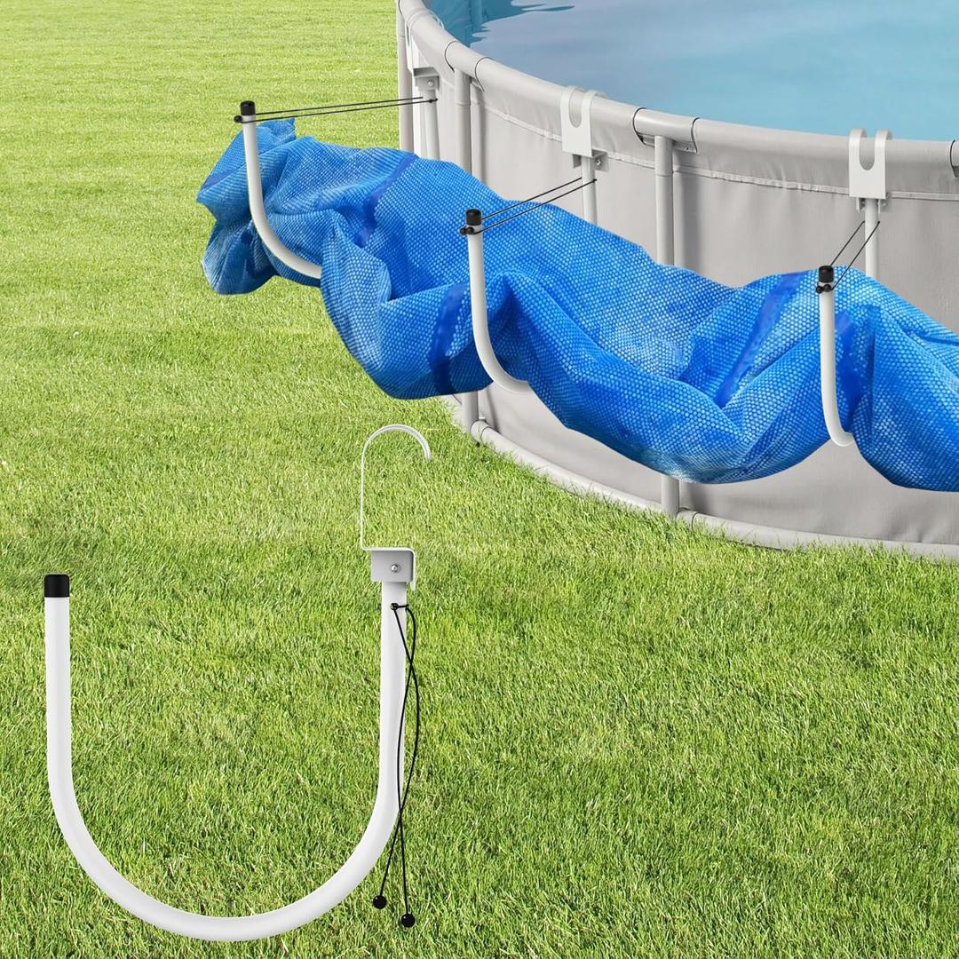 Pool Solar Cover Holder for Above Ground Pool 5 PCS, Easy to Use & All-in-One Solar Cover Holder, No Drilling Required, Keep Solar Blankets Off The Ground Solar Cover Storage Hooks, 21.6" X 18.5"