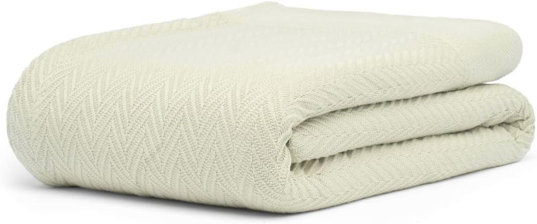 100% Cotton Herringbone Weave Blankets, 108" X 90" King, Throw Blanket for Bed, All Season Cotton Blanket, Cozy Blanket,Throws & Bed Blanket, Throw Blanket for Couch, Modern Home Decor -Sage