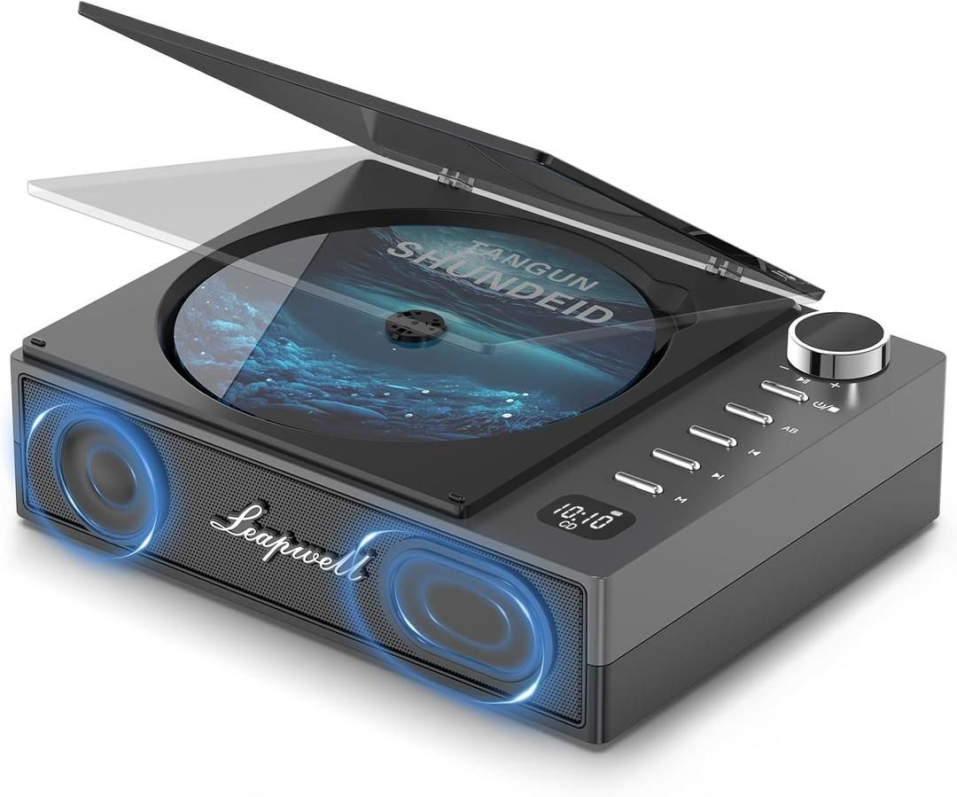 CD Player Portable, Leapwell Portable CD Player with Speakers Bluetooth Rechargeable, Small Compact Retro CD Players for Home, Personal Desktop CD Player with USB FM Black