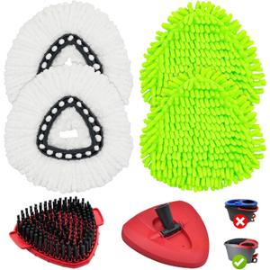 Mop Head Replacement for O Cedar, Spin Mop Replacement Head for Ocedar Easywring 1 Tank System, Mop Heads Includeds 4 Mop Replacement Heads , 1 Spin Scrub Brush & 1 Base