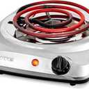 OVENTE Electric Countertop Single Burner, 1000W Cooktop with 6" Stainless Steel Coil Hot Plate, 5 Level Temperature Control, Indicator Light, Compact Cooking Stove and Easy to Clean, Silver BGC101S