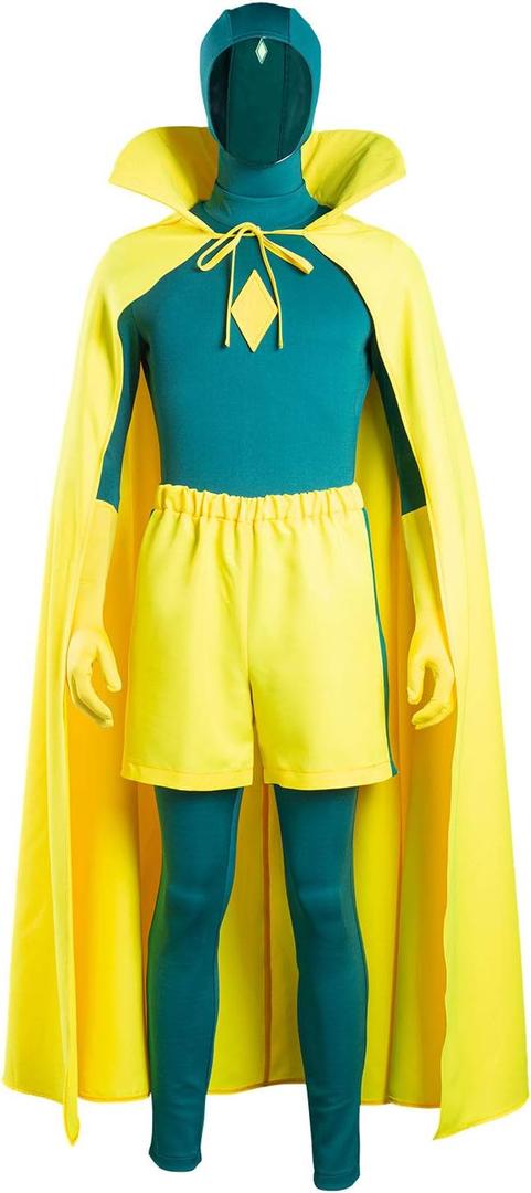 Adult Cosplay Bodysuit Halloween Witch Jumpsuit Costume Outfit Cloak Cape Suit Set (Small, Yellow)