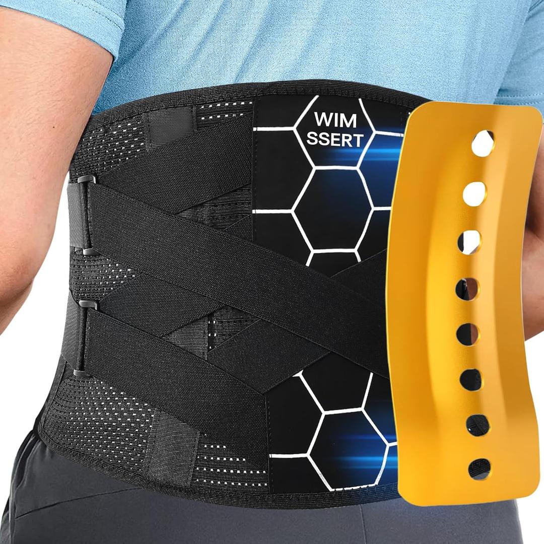 Back Brace - Heavy Duty Support with Spine-Shaped Metal Curved Panel & Lumbar Pad, Breathable Lumbar Support Belt for Lower Back Pain Relief, Herniated Disc, Sciatica, Arthritis, Men & Women (L/XL)