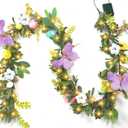 6FT Easter Garland for Mantle, Lighted Egg Garland with Butterfly Flower, Faux Greenery Spring with Timer for Summer Fireplace Outdoor Decorations