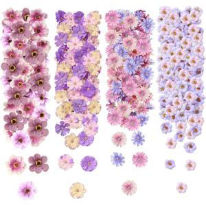 Cindeer 217 Pcs Mini Fake Flowers for Crafts Bulk Fake Flower Heads Craft Rose Daisy Small Silk Artificial Faux Decorations Flower for Art Wedding Summer Decorations, 2-4 cm(Purple Series)