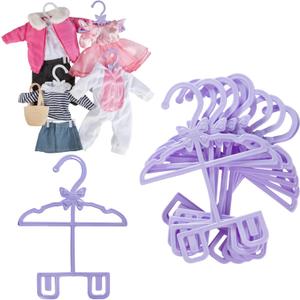 Doll Full-Outfit Clothes Hangers for 18" Dolls - 12pk - Compatible w American Girl- Unique Design Holds Your Top & Bottom at Once Including Dresses, Pants, Shirts, Skirts- Purple