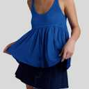 InterNos Women's Summer Flowy Tank Tops Sleeveless Strap Ruffle Shirts Babydoll Tunic Tank Peplum Tops (Blue, S)