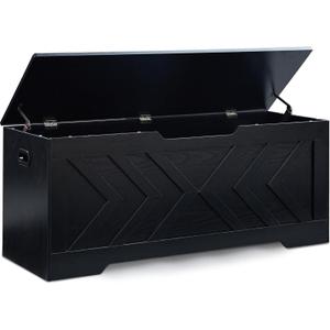 47.2 Storage Bench,Extra Large Wooden Storage Chest with 2 Safety Hinges,entryway Bench,Blanket Storage,Shoe Storage Bench for Entryway,Bedroom,Living Room,Easy Assembly-Black