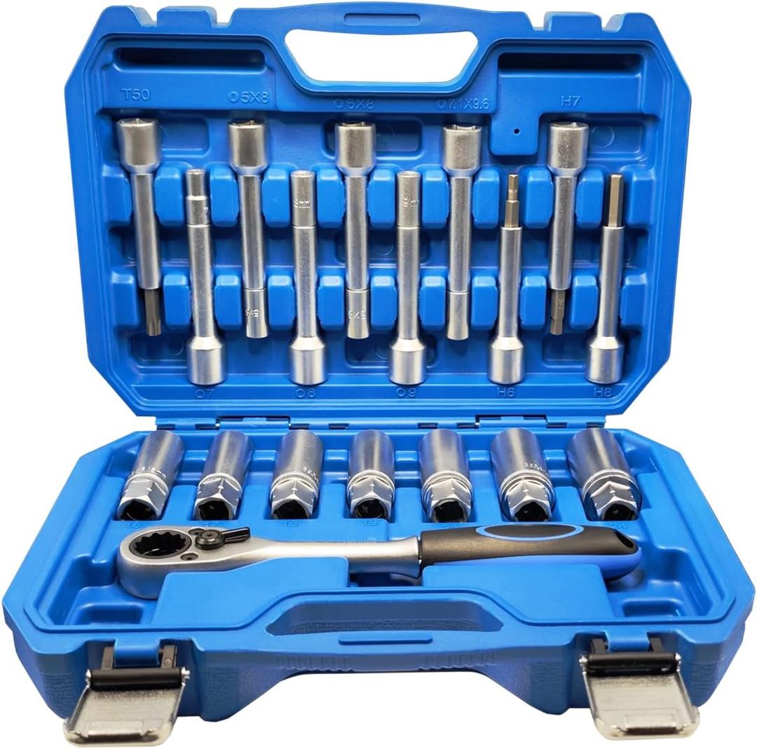 18PCS Suspension Shock Absorber Strut Nut Removal Tool Socket Set, 1/2 inch Steering Hub Shock Absorber Ratchet and Wrench Set, Shock Strut Installation Removal Tool Kit for All Vehicles