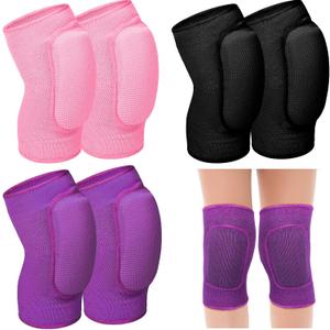 Hungdao 3 Pairs Volleyball Knee Pads for Kids Soft Breathable Brace Non Slip Padded Sponge Knee Support for Girls Boys Dance, Football, Skating, Running, Youth Sports (Small, Pink, Purple, Black)